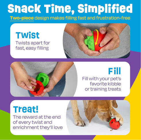 2 Brightkins Tough & Tumble Piece Strawberry Treat Dispenser - Interactive Dog Toys, Treat Dispensing Dog Toys, Slow