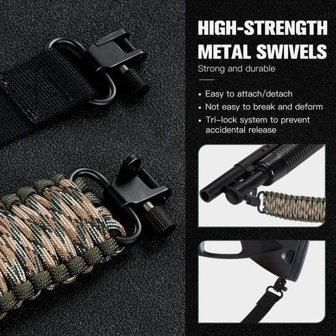 VVAAGG Two-Point Paracord Sling with Swivels, Non-Slip Quick Adjustable Length Strap for Hunting