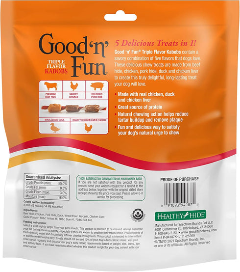 Good'n'Fun Triple Flavored Rawhide Kabobs for Dogs, 24 oz | 36 count (P-94187) - 2 PACK
