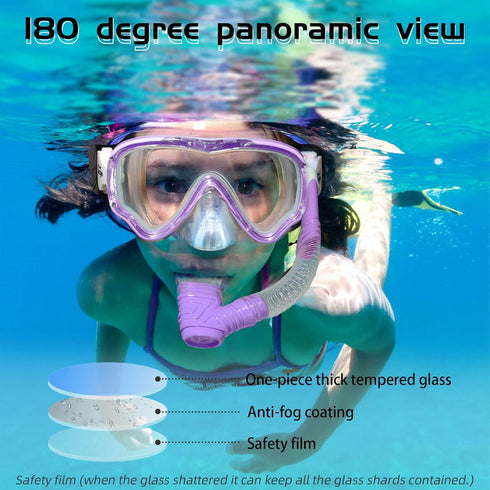 Seago Kids Swim Goggles Snorkel Diving Mask for Youth (5-15), Anti-Fog 180° Clear View