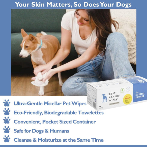 Best BARKIN' Wipes with Free Mesh Bag, Micellar Aloe Scented Dog Wipes for Paws, Ears, and Butt (50-Pack)