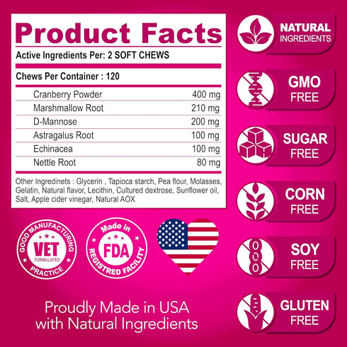 Dog UTI Treatment, Cranberry Supplement for Bladder Control, Urinary Tract Infection Medicine for Dogs, Multivitamin