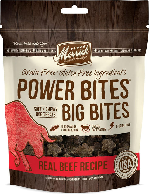 Merrick Power Bites Dog Treats Big Bites, Beef and Sweet Potato Recipe, 6 oz Bag