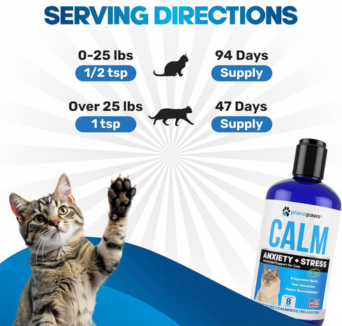Cat Anxiety Relief - 90 Day Supply, Faster Absorption Than Calming Treats, Liquid Cat Treats for Sleep Aid, 8