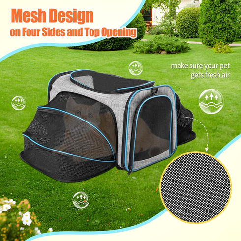 3 2 Pet Carrier Airline Approved, Expandable Foldable Soft-Sided Dog Carrier, Open Doors, Reflective Tapes, Pet Travel
