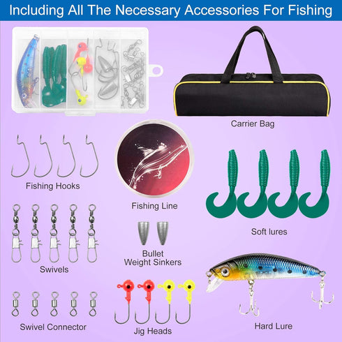 Telescopic Fishing Rod Kit - Carbon Fiber Fishing Pole and Reel Combos with Travel Bag