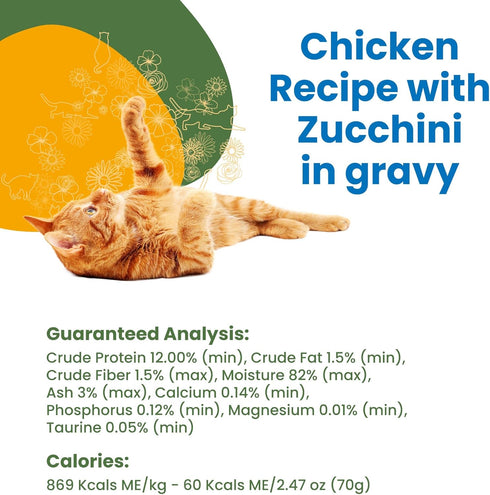 almo nature HQS Complete Chicken Recipe with Zucchini in Gravy Wet Cat Food, 70 g / 2.47 oz x 24, Blue