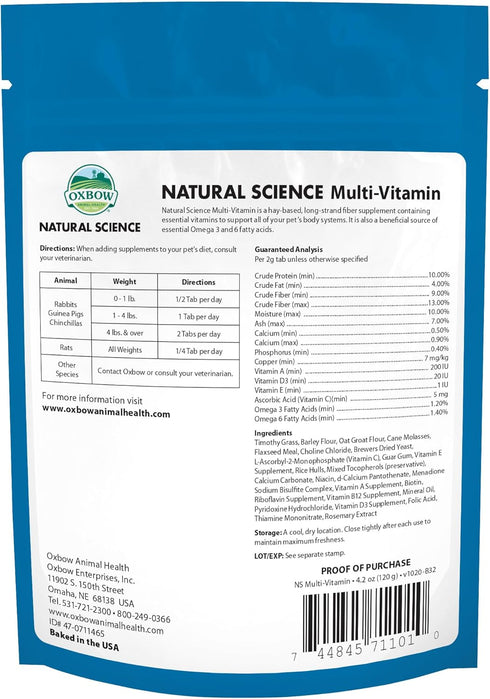 Oxbow Animal Health Natural Science Multi-Vitamin, 4.2 oz Bag for Rabbit & Guinea Pig, High Fiber Supplement