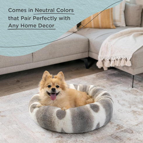 Best Friends by Sheri Lux Faux Fur Calming Donut Dog Bed, Patterned Gray, Small, 23" x 23"
