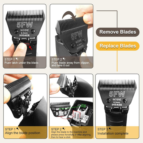 5FW Wide Blades for Dog Grooming, Compatible with Andis, Oster A5, Wahl KM10 Clippers, Cutting Length 1/4", Black