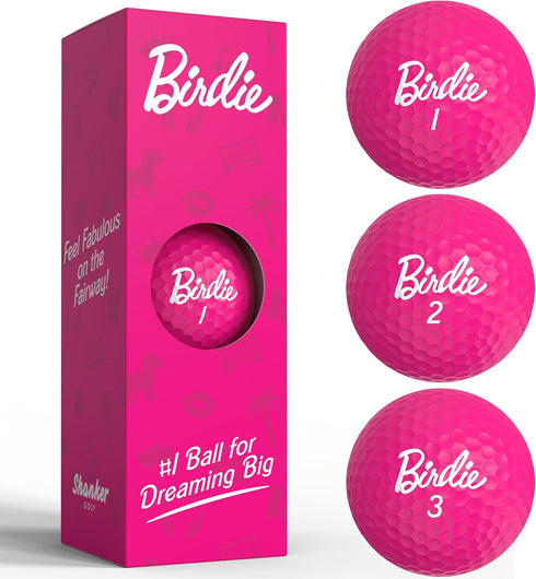 Shanker Golf Balls - Birdie Pink Golf Balls, Funny Gift for Women (Sleeve of 3, Novelty)