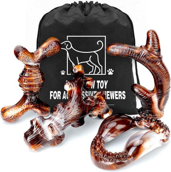 Dog Toys - 4-Pack Indestructible Chew Toys for Aggressive Chewers - Nylon Durable Dog Toys for Medium Large