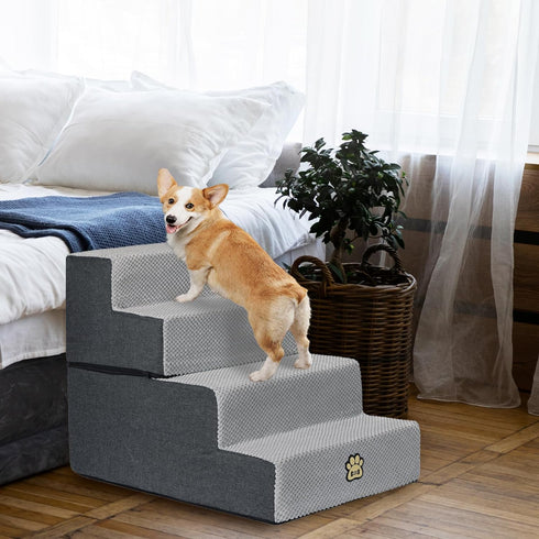 OYLZ 4 18" Dog Stairs Pets Steps Gray Pet Ladder for Sofa Couch and Bed Made of High Density Sponge Stairs