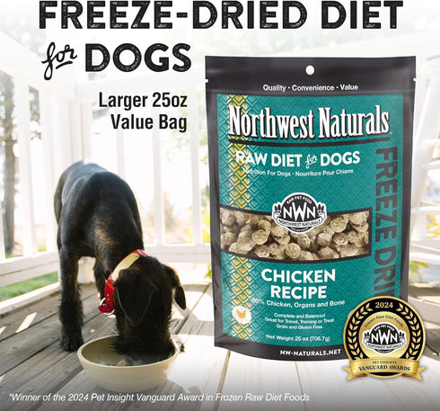 25 Oz Northwest Naturals Freeze-Dried Chicken Dog Food - Bite-Sized Nuggets - Grain-Free, High-Protein, Raw Diet