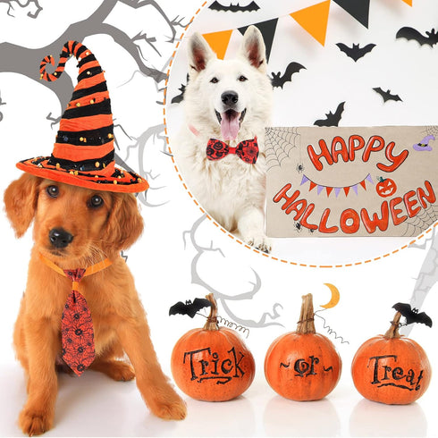 120 Pieces Halloween Pets Dog Bow Tie, Adjustable Dog Ties Collar for Dogs Cats, Pumpkin Grooming Accessories
