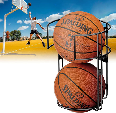 Vertical Ball Rack, Durable Wall Mount Ball Holder for Garage, Indoor or Outdoor Basketball Storage Organizer for 2