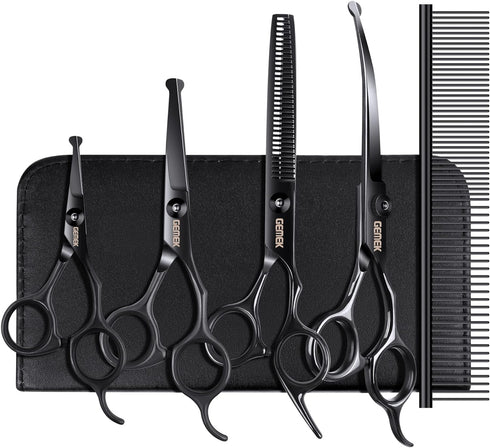 Dog Grooming Scissors Kit with Safety Round Tips, GEMEK Professional 6 in