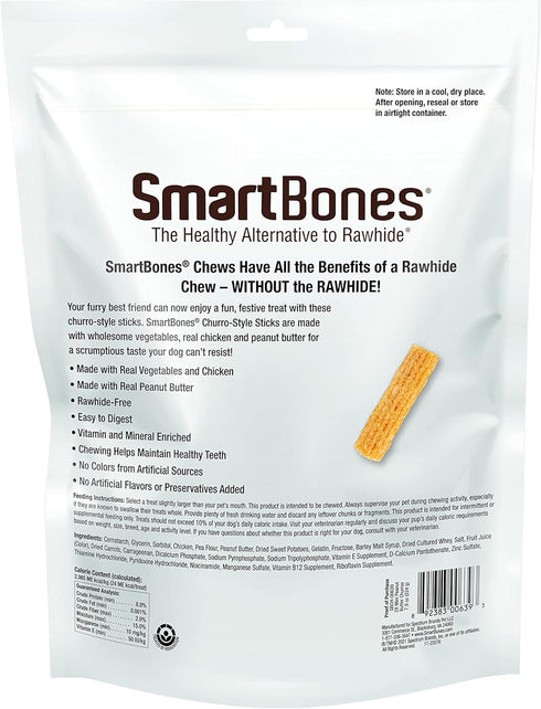 SmartBones Churro-Style Mini Sticks 28 Count, Made with Real Peanut Butter, Rawhide-Free Chews for Dogs, 7.90 Ounce (Pack of 1)
