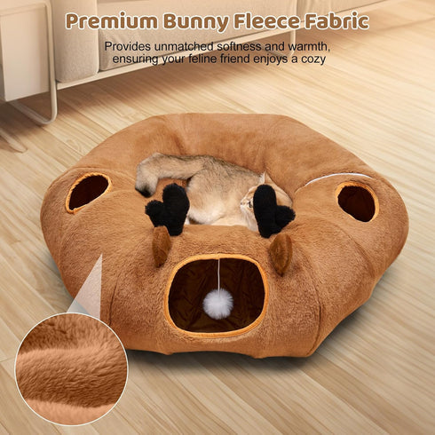 20 3-in-1 Cat Tunnel Bed with Pcs Interactive Toys, DIY Collapsible Plush Cat Tube with Washable Mat, Large Indoor Play