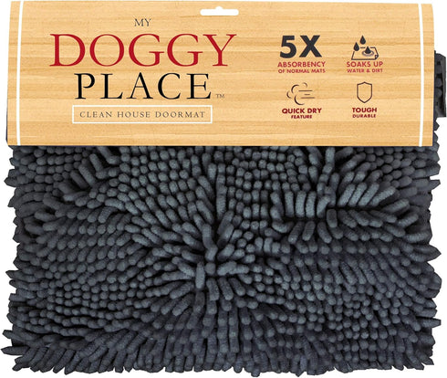 My Doggy Place Super Absorbent Microfiber Dog Towel - Quick Dry Shammy Towel with Hand Pockets, Charcoal