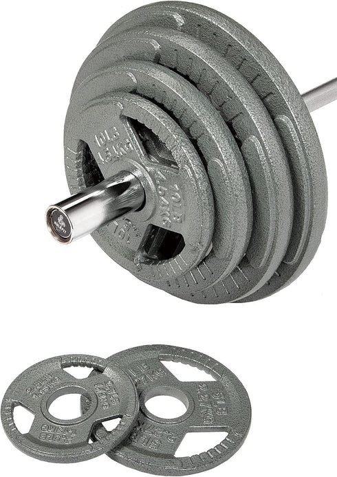 Signature Fitness Cast Iron Weight Plate for Strength Training and Weightlifting, Standard or Olympic, Available in