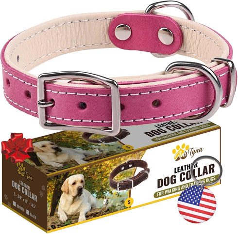 ADITYNA Heavy-Duty Pink Leather Dog Collar for Small Dogs, Soft Padded for Comfort - Girl Dog Collar for Walking,