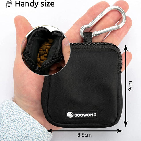Waterproof Dog Training Treat Pouch with Built-in Poop Bag Dispenser, Adjustable Shoulder Bag (BLK)