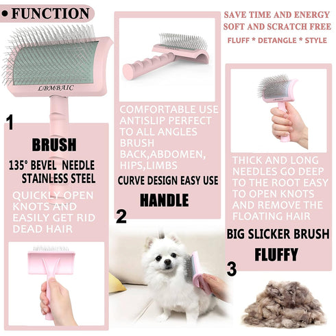 Slicker Brush for Dogs, Super Denser Soft Long Pin Slicker Dog Brush for Thick and Long Fur, 25mm (1'') Doodle Brush
