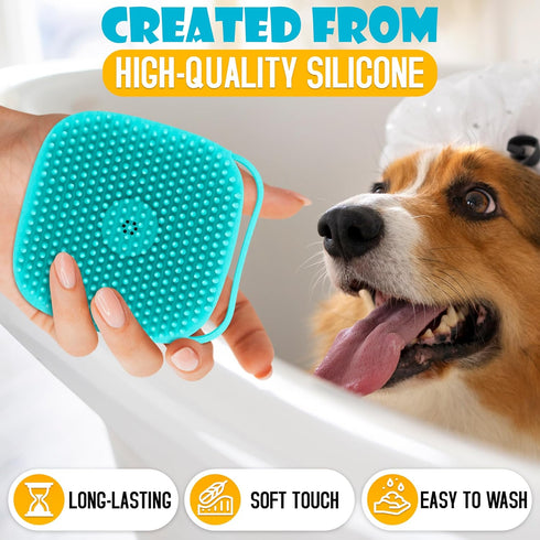 Dog Bath Brush With Soap Dispenser, Silicone Scrubber for Bath Dogs, Exfoliating Shampoo Massage Brush