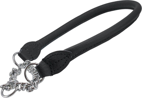 Rolled Genuine Leather Martingale Dog Collar Choker Black, 7 Sizes (#7 - Neck Circumf. 17.5"-19.5")