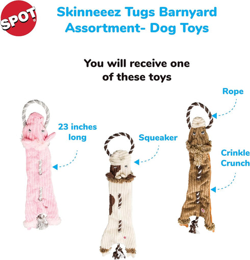 SPOT Skinneeez Barnyard Tug Dog Toy, 23 Inch, Stuffing-Free, Rope Design for Strong Chewers, Squeaker & Crinkle