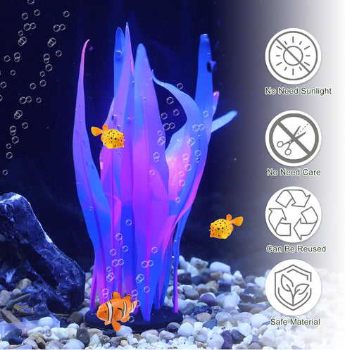 Aquarium Glowing Kelp Plant, Soft Silicone Fluorescence Coral Decor, 2pcs