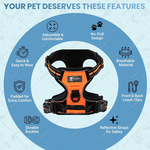 Dog Harness No-Pull Pet Harness - Adjustable Outdoor Vest for All Sized Dogs in Orange