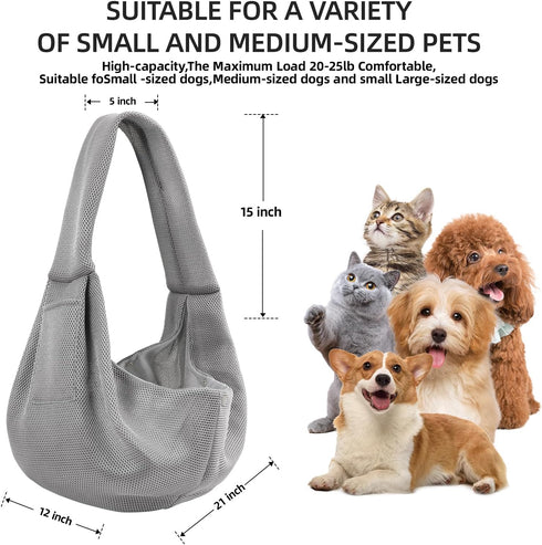 Dog Carrier Sling - Ultra Breathable Reversible Puppy Carrier Purse with Storage Pocket, Travel Safety Harness, Hand-Free Dog Sling Carrier for Carry Small Dogs and Cats, Dog and cat Harness (Gray)