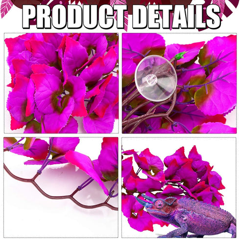 WILLBOND Artificial Reptile Plants, 6 Pcs Plastic Hanging Terrarium Leaves with Suction Cups