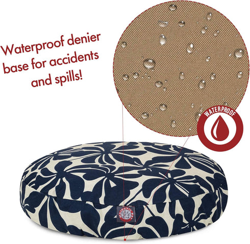 Navy Blue Plantation Small Round Indoor Outdoor Pet Dog Bed - Removable Washable Cover by Majestic Pet Products