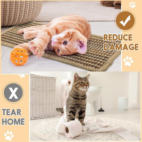 4 Pieces Cat Scratcher Mat Sisal Scratch Pad Rug 7.8 x 15.7 Inch with Adhesive Loop Tape for Protecting Furniture