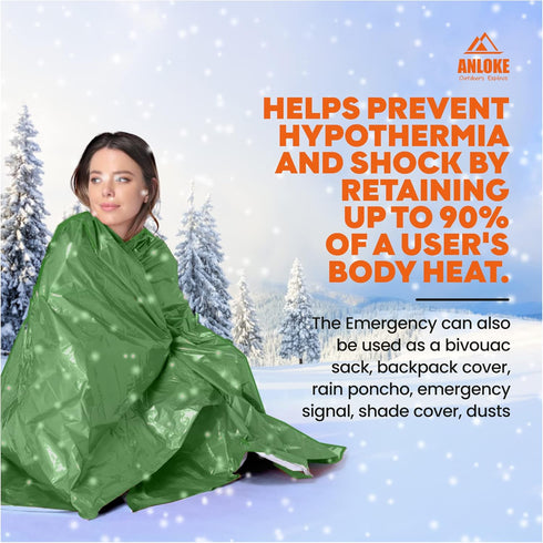 Mylar Emergency Blankets (4 Pack) - Heavy Duty Thermal Survival Blankets 82" x 62" for Camping and First Aid, Green