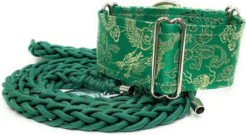 Extra Soft Martingale Dog Collar and Leash Set, 2" Wide for Greyhound Saluki Whippet and Similar Breeds (M 11"-14" and