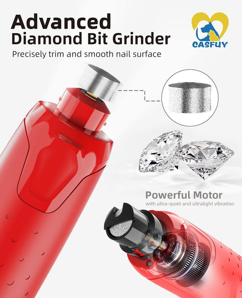 (45db) 6-Speed 2 3 Trimmer Casfuy Dog Nail Grinder Quiet - Pet Nail Grinder with LED Lights for Large Medium Small