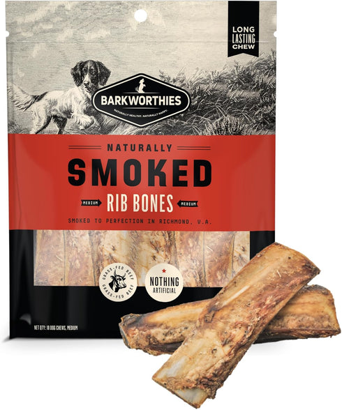 Barkworthies USA Hickory Smoked Rib Bones for Dogs - 10-Pack All Natural Long Lasting Smoked Dog Bones