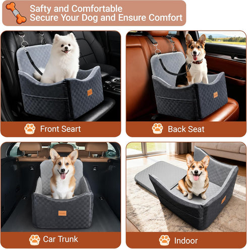 2 1 35 lbs, in Dog Car Seat Bed for Small/Medium Dogs Up to Travel Dog Booster Seat with Memory Foam Thick Cushion