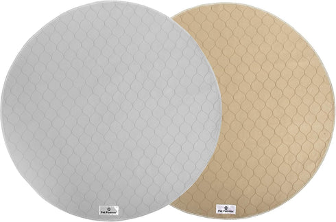 Pet Parents Washable Round Whelping Pads (2 Pack) of 36" Circle, Waterproof Reusable Dog Training Pads, Tan & Grey