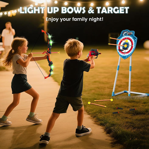 2 Pack 4 1 Set 20 5-12 VATOS Bow and Arrow Toy with LED Light - in Archery & Dart Game with Suction Cup Arrows, Shark