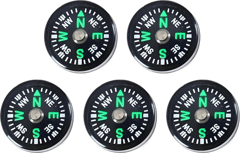 JiuGongmoup 5 Pack Mini Pocket Compass 25mm Survival Button Compass for Hiking, Camping,