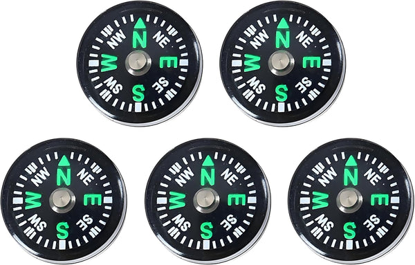 JiuGongmoup 5 Pack Mini Pocket Compass 25mm Survival Button Compass for Hiking, Camping,
