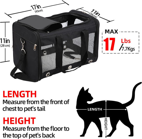 Soft Sided Cat/Dog Carrier, Collapsible Travel Carriers for Pets with Shoulder Strap & Removable Mat (Black, M)
