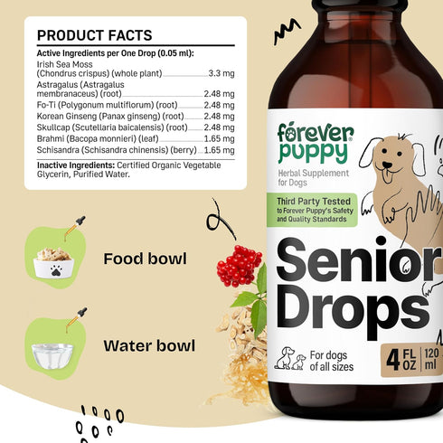 Senior Dog Drops, Immune, Thyroid & Cognitive Support for Elderly Dogs, Liquid Vitamins - 4 oz