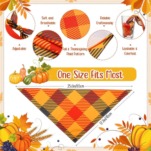 60 Sweetude Pcs Fall Dog Bandanas Bulk Plaid Bandanas for Dogs Autumn Thanksgiving Pet Scarf Bibs Adjustable Triangle