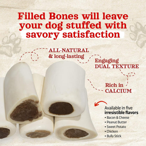 (3-4 Inch, 6 Count), Natural Farm Peanut Butter Filled Bones Limited Ingredient, Natural Stuffed Dental Dog Bone Treats